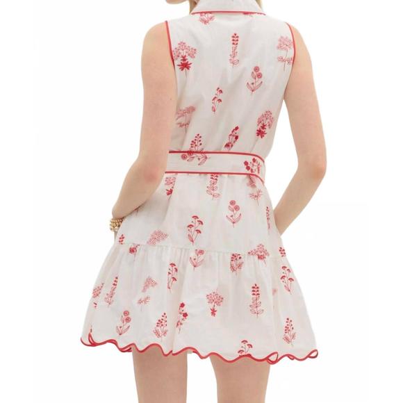 NEW ENTRO flora scallop hem mini dress in red - Picture 3 of 4